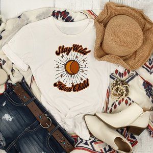 Celestial Stay Wild Shirt Womens Moon Child Boho Retro Hippie Graphic T-Shirt